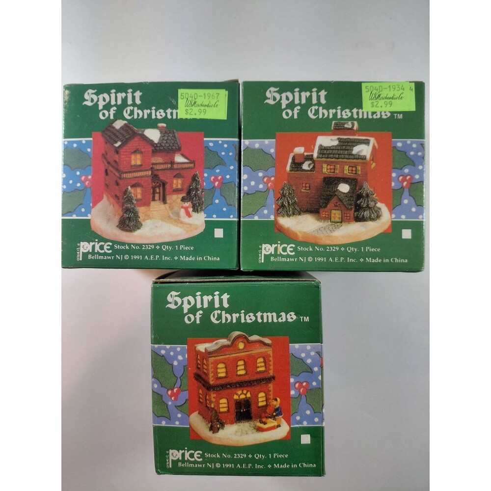 Albert E. Price Spirit of Christmas Victorian Village Houses Lot of 3 1991 NIB